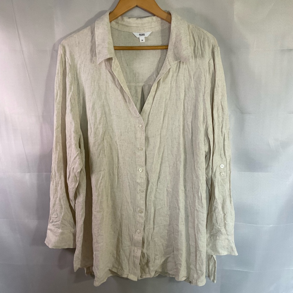 Penningtons Linen Blend Button Down Shirt